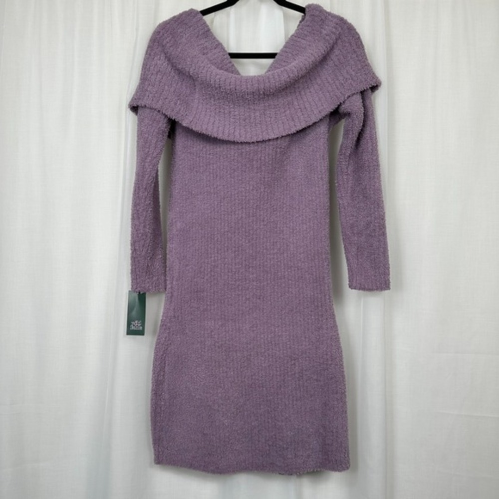 Wild Fable Off The Shoulder Fuzzy Sweater Dress 1X‎ Mini Purple Pastel NEW - Picture 4 of 8
